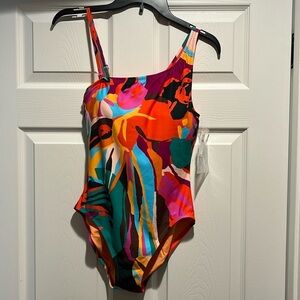 NWT Gap One Shoulder Multicolored Swimsuit size Small.